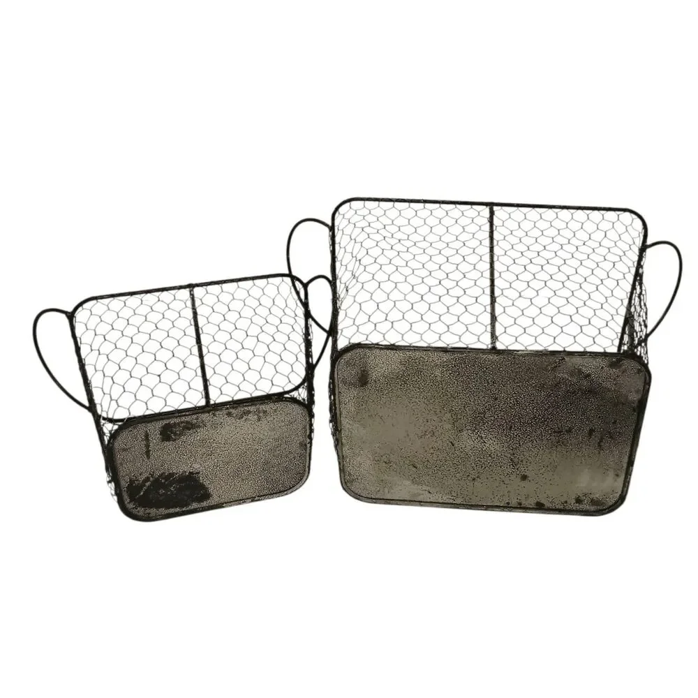 Two New Chicken Wire Baskets Rectangle Farmhouse Country Decor By Melrose Intl.